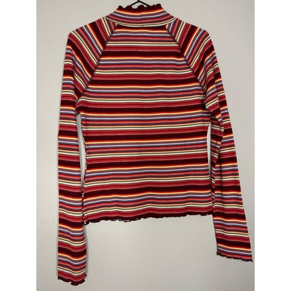 SO Goods For Life Y2K 90s Women's L Striped High Neck Ribbed Long Sleeve Top - Picture 3 of 8